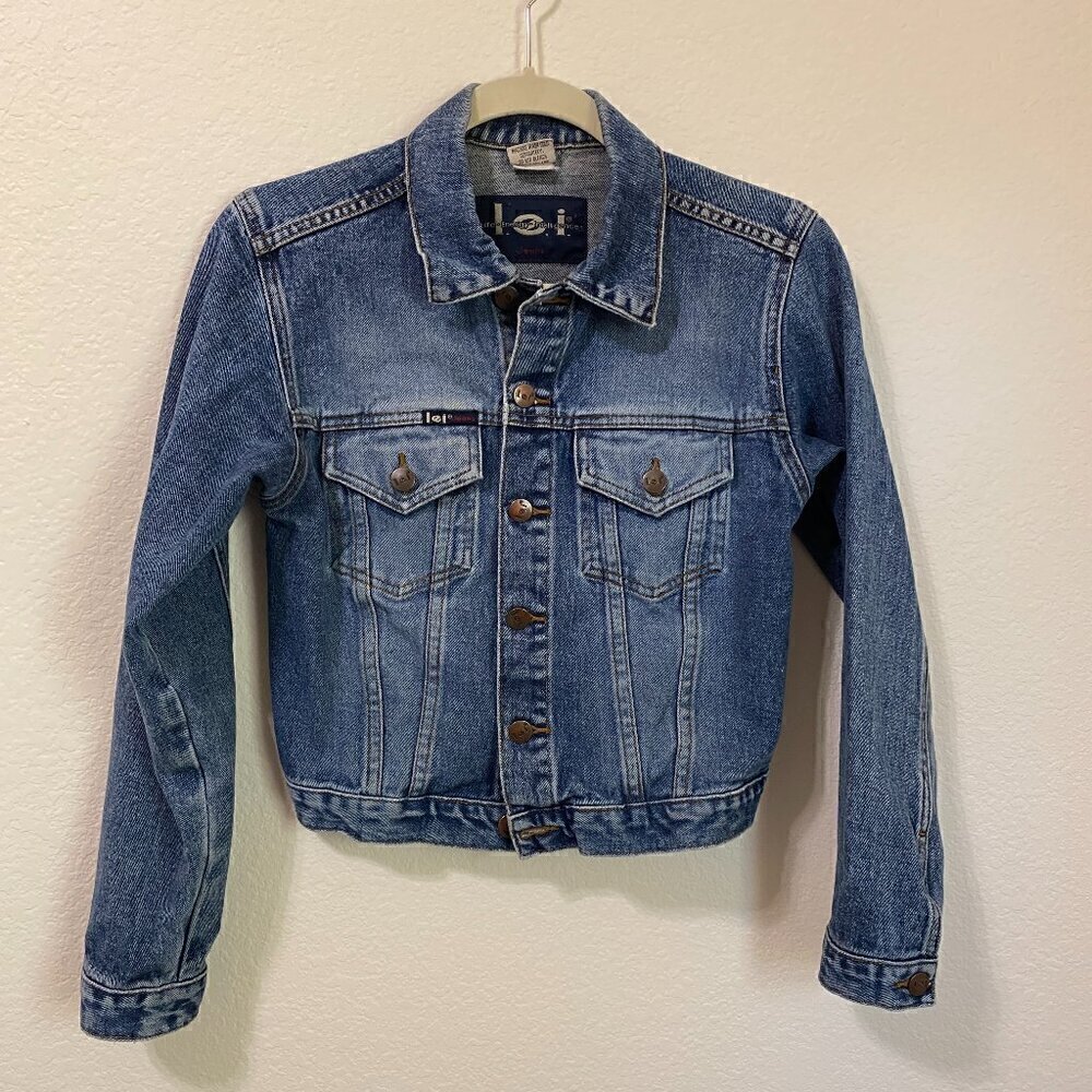 Vintage Y2K LEI Cropped Denim Jacket Slim Fit Trucker Jean Jacket Women